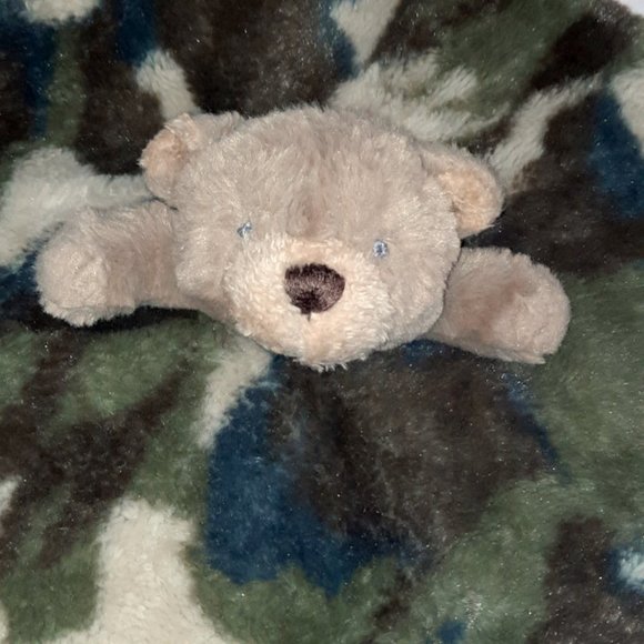 Mud Pie Green Camouflage Camo Plush Bear Lovey Security Blanket 14" X 13" - Picture 3 of 6